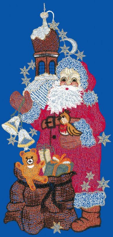 W. Reuter & Sohn Plauener Spitze Raamdecoratie "Santa Claus"(lange jas) in kleur
