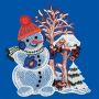 W. Reuter & Sohn Plauener Spitze Raamdecoratie "Sneeuwpop met vogelhuis" gekleurd - Thumbnail 2