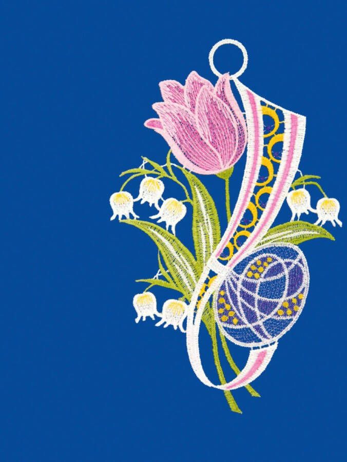 W. Reuter & Sohn Plauener Spitze Raamdecoratie "tulp en ei" in kleur