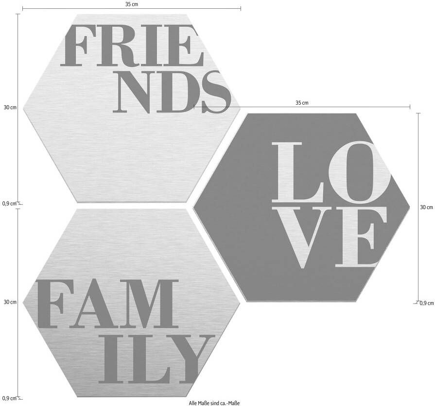 Wall-Art Artprint op hout Love Friends Family (set)