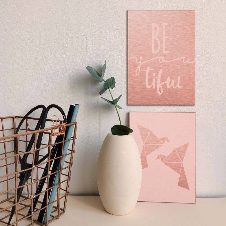 Wall-Art Meerdelige artprint Origami vogel Be you tiful (set 2-delig)