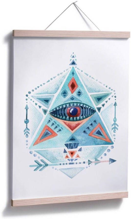 Wall-Art Poster Boho deco blauwe prisma driehoek (1 stuk)