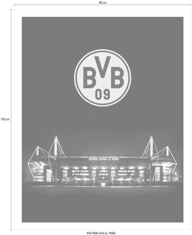 Wall-Art Poster Borussia Dortmund Signal Iduna park 's nachts embleem