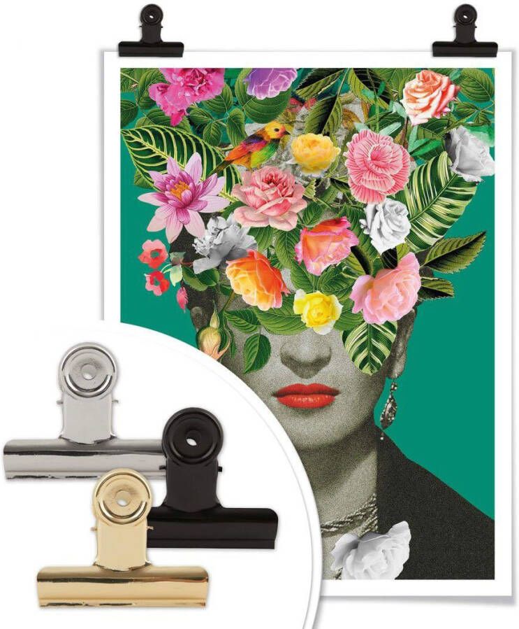Wall-Art Poster Frida Kahlo in bloemmotief (1 stuk)
