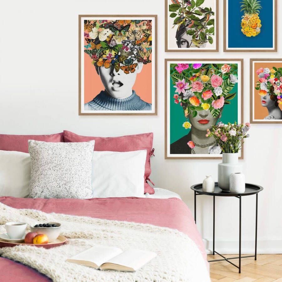 Wall-Art Poster Frida Kahlo in bloemmotief (1 stuk)