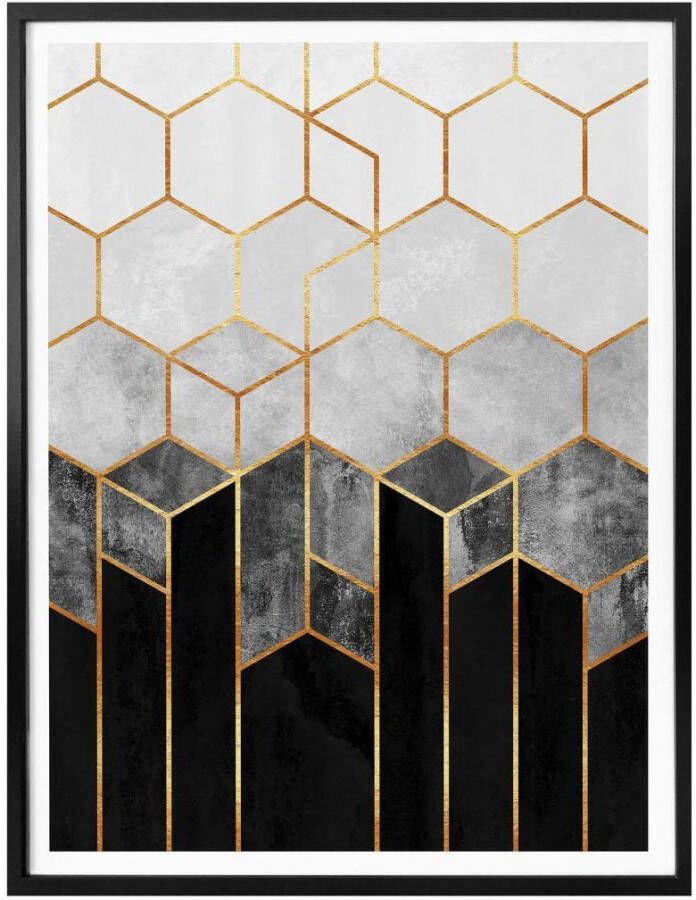 Wall-Art Poster Hexagon zwart grijs (1 stuk)