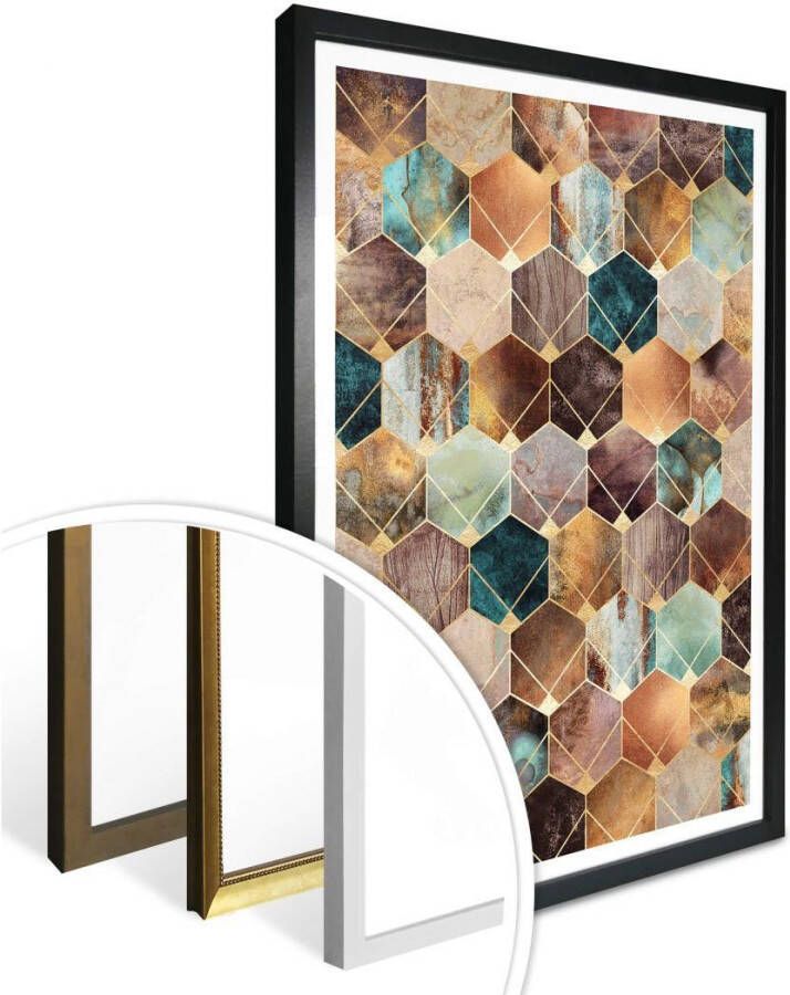 Wall-Art Poster Hexagone goud koper (1 stuk)