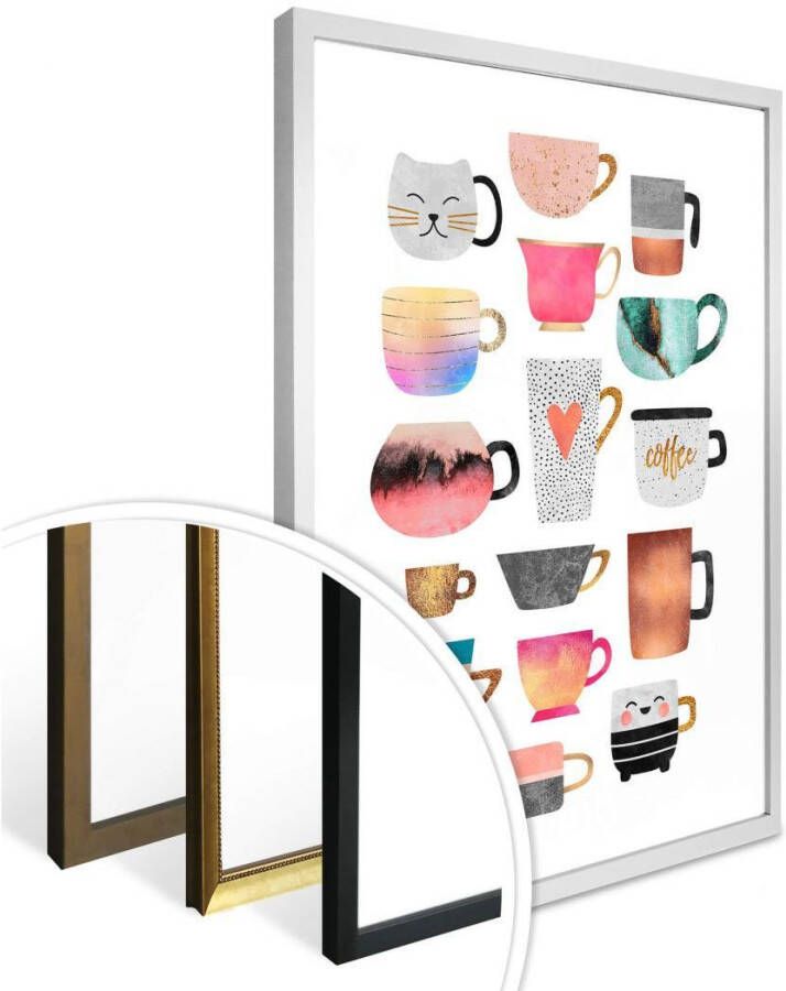 Wall-Art Poster Koffiekopjes multicolour (1 stuk)