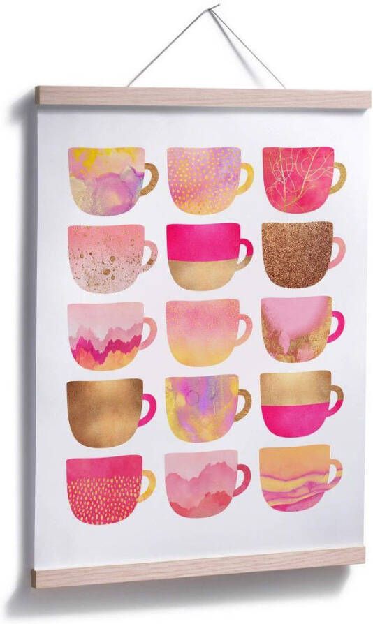 Wall-Art Poster Koffiekopjes pink Poster zonder lijst (1 stuk)