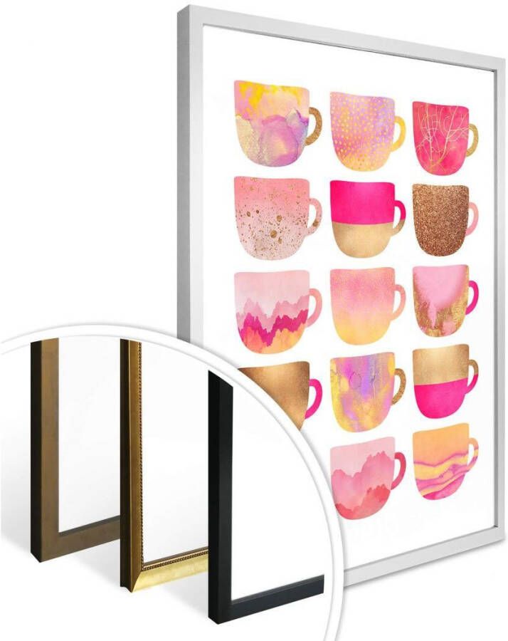 Wall-Art Poster Koffiekopjes pink Poster zonder lijst (1 stuk)