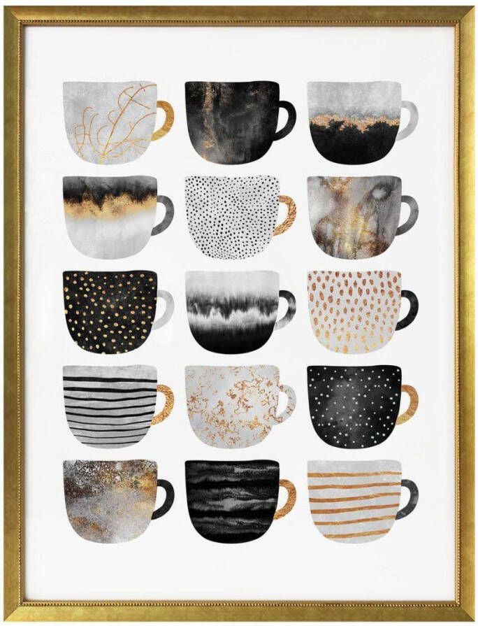 Wall-Art Poster Koffiekopjes zwart goudkleur (1 stuk)