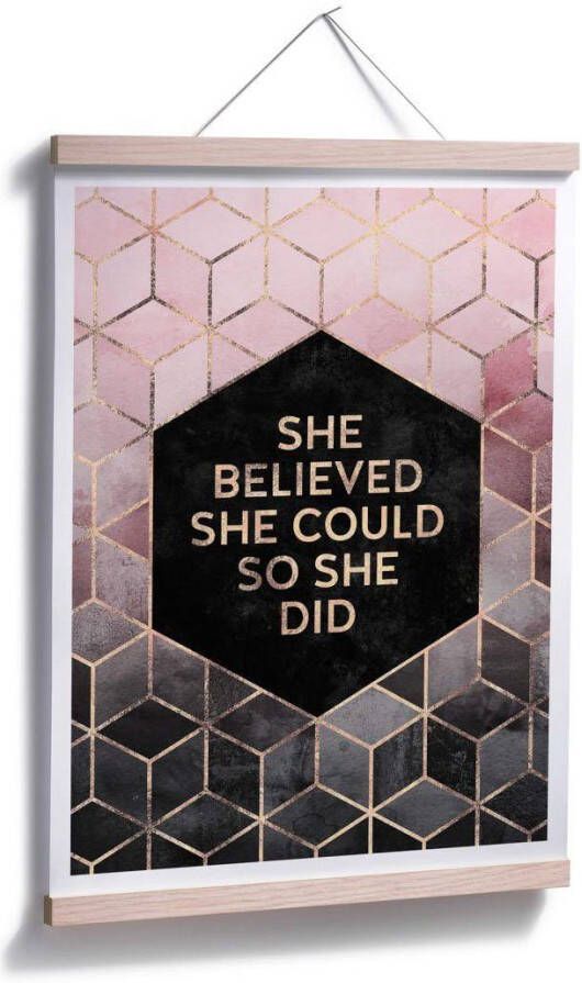 Wall-Art Poster Roze Goud citaat hexagon opschrift (1 stuk)