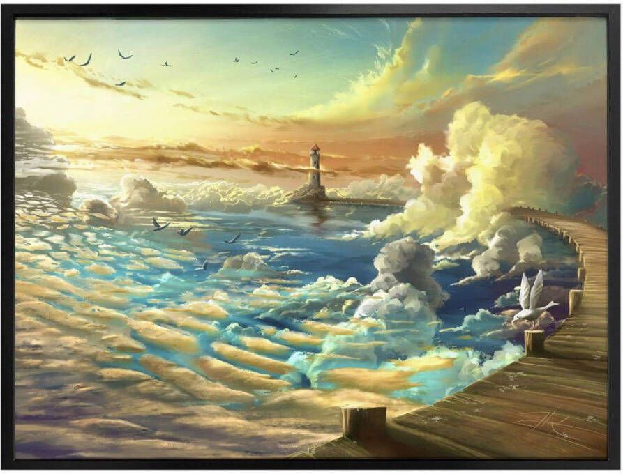 Wall-Art Poster Surrealisme beeld de tijd loopt weg 60x60cm surrealisme beeld oever van de hemel (1 stuk)