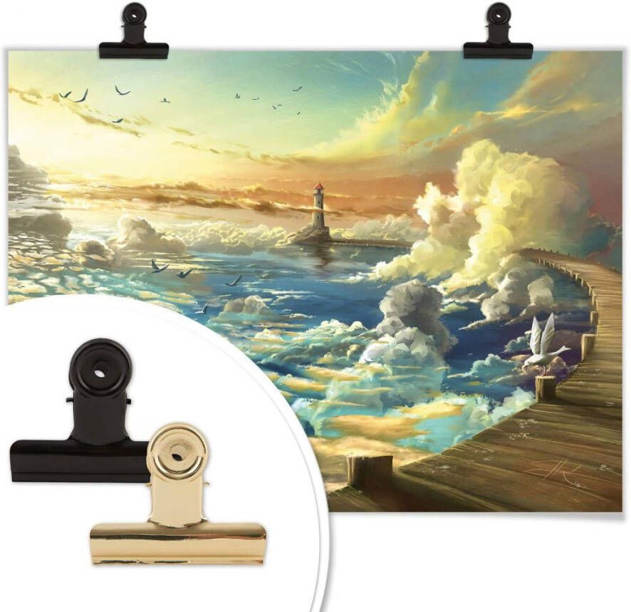 Wall-Art Poster Surrealisme beeld de tijd loopt weg 60x60cm surrealisme beeld oever van de hemel (1 stuk)