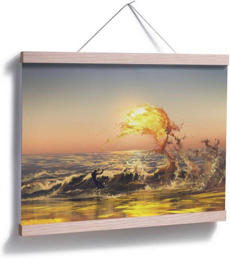 Wall-Art Poster Zonsondergang golven surfer (1 stuk)