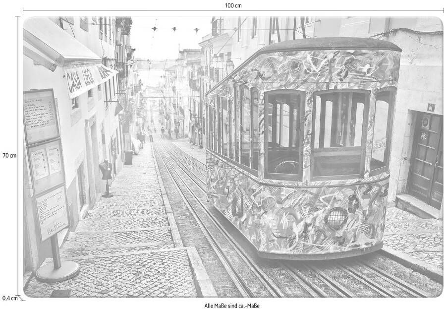 Wall-Art Print op glas Tram in Lissabon Afmeting (bxdxh): 100x0 4x70 cm