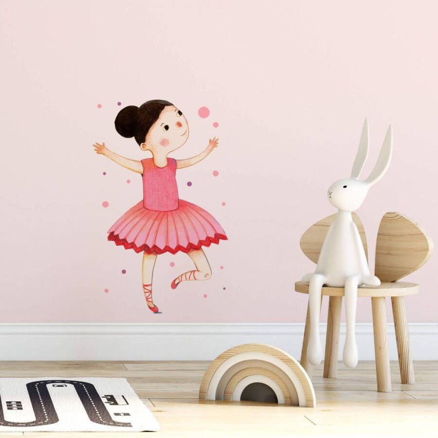 Wall-Art Wandfolie Dansende ballerina's roze rood (1 stuk)