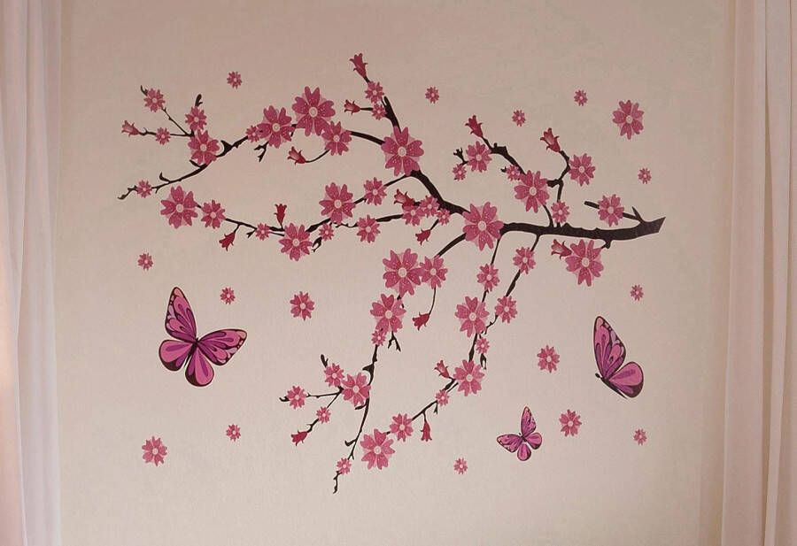 Wall-Art Wandfolie Kersenbloesem met vlinders