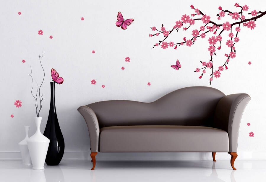 Wall-Art Wandfolie Kersenbloesem met vlinders
