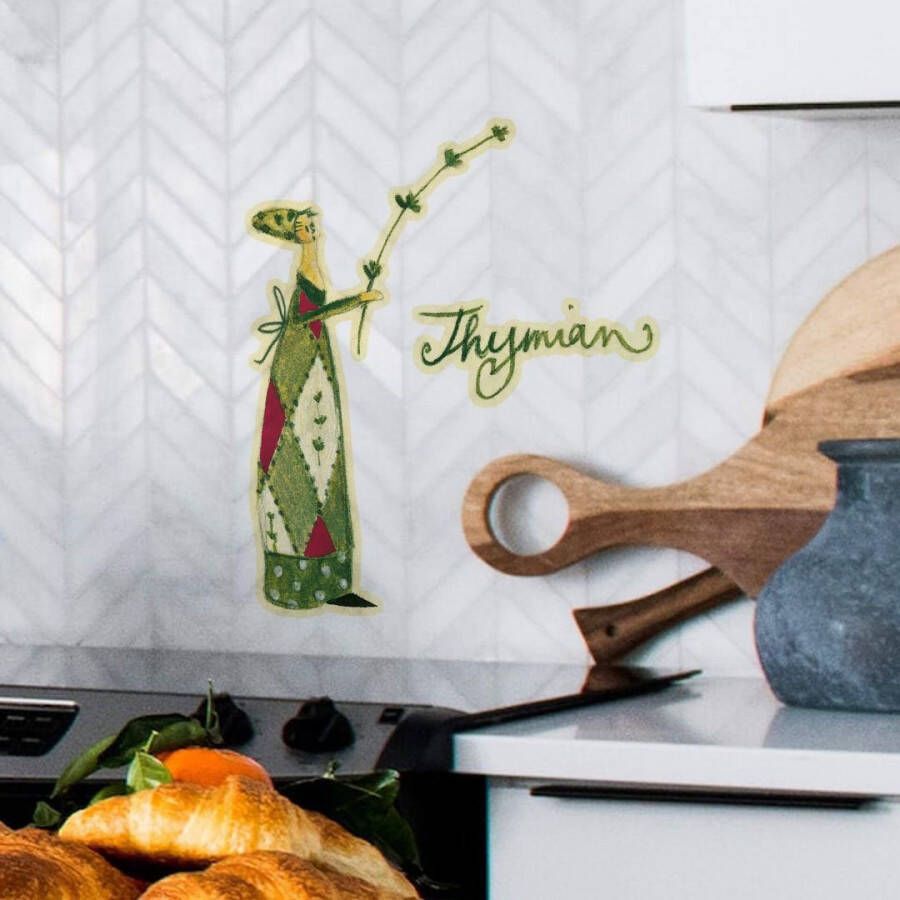 Wall-Art Wandfolie Kruiden keuken tijm groen zelfklevend verwijderbaar (1 stuk)