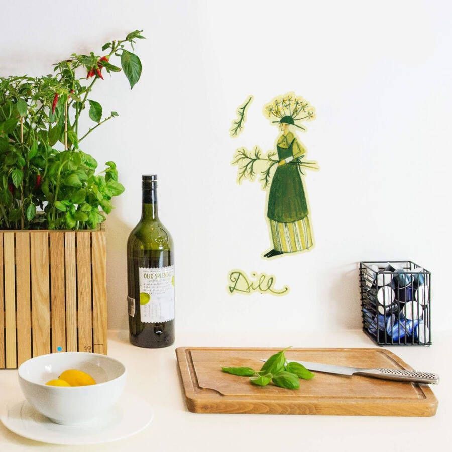 Wall-Art Wandfolie Kruidenvrouw keuken dille groen (1 stuk)