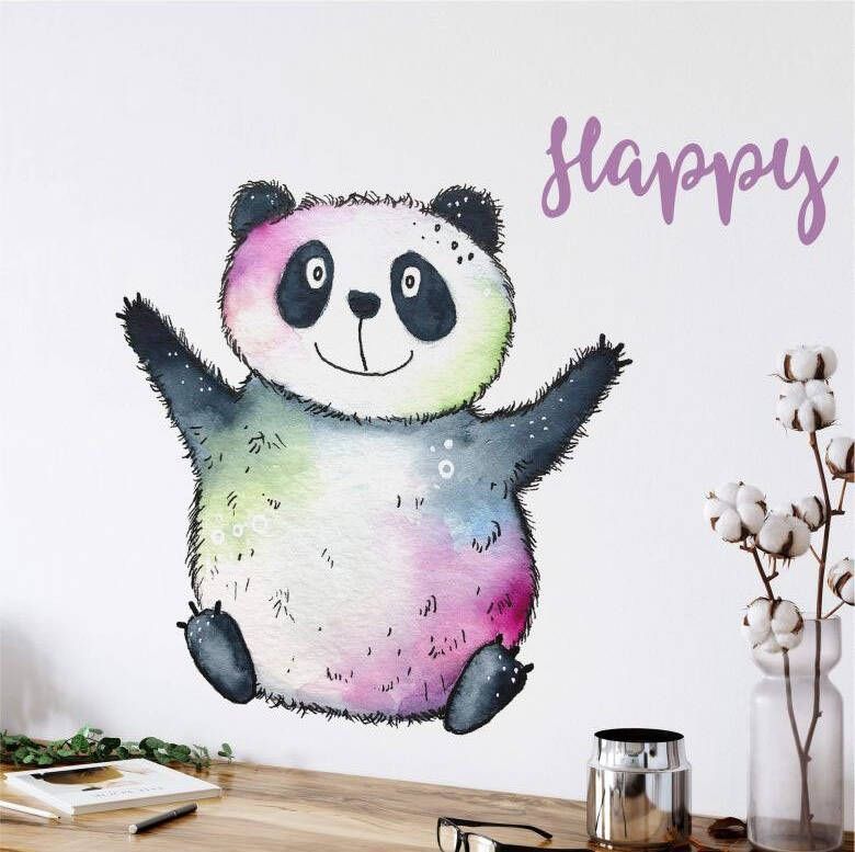 Wall-Art Wandfolie Levensvreugd Happy panda (1 stuk)