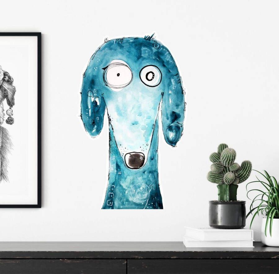 Wall-Art Wandfolie Levensvreugd hond Tobi blauw (1 stuk)