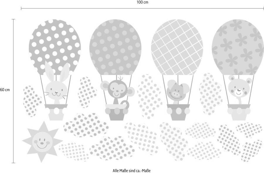 Wall-Art Wandfolie Motief vrolijke dieren in heteluchtballon