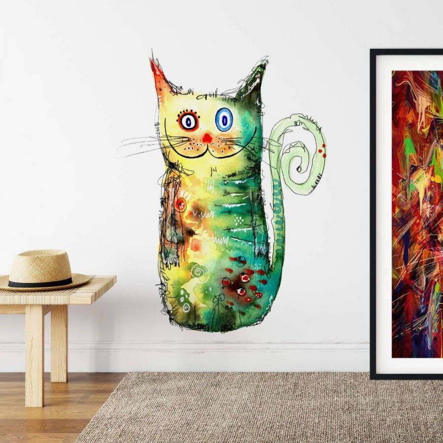 Wall-Art Wandfolie Veelkleurige kat Crazy Cat (1 stuk)