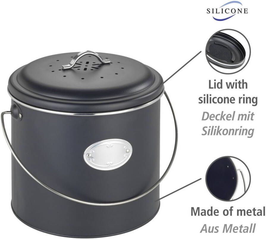 Wenko Bio-afvalbak Model Nero incl. 3 actieve koolfilters om te vervangen 6 liter metaal