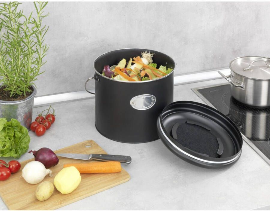 Wenko Bio-afvalbak Model Nero incl. 3 actieve koolfilters om te vervangen 6 liter metaal