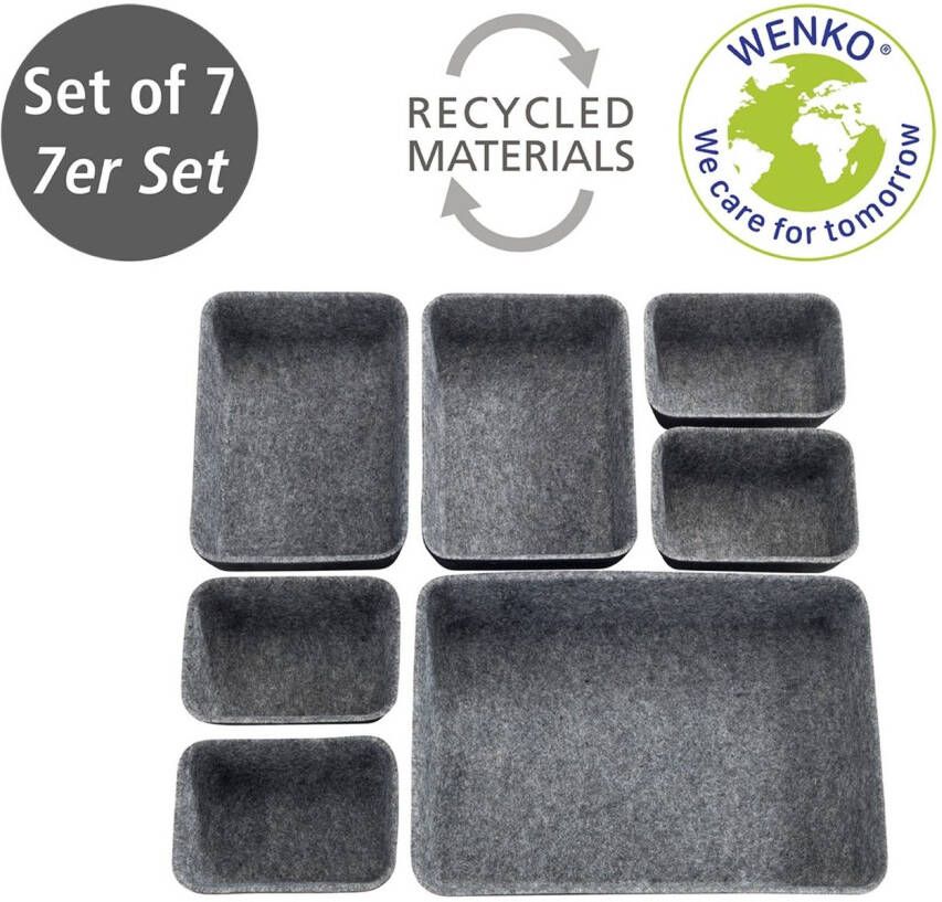 Wenko Organizer Opbergdozen voor lades 3 maten gerecycled polyester vilt (set 7-delig)