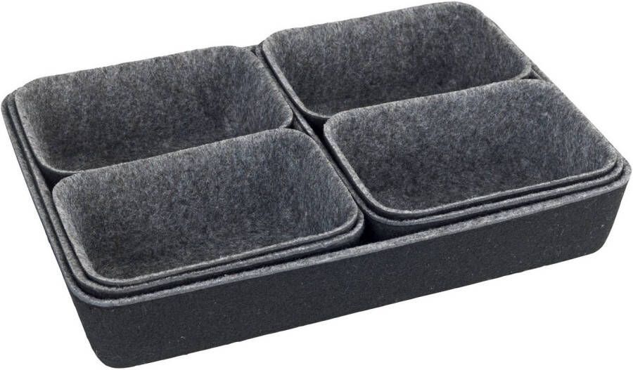 Wenko Organizer Opbergdozen voor lades 3 maten gerecycled polyester vilt (set 7-delig)
