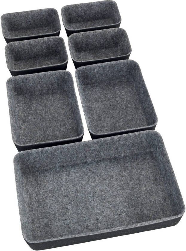 Wenko Organizer Opbergdozen voor lades 3 maten gerecycled polyester vilt (set 7-delig)