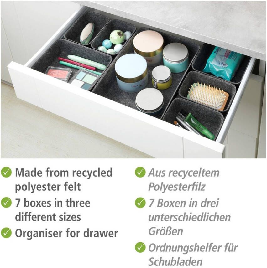 Wenko Organizer Opbergdozen voor lades 3 maten gerecycled polyester vilt (set 7-delig)