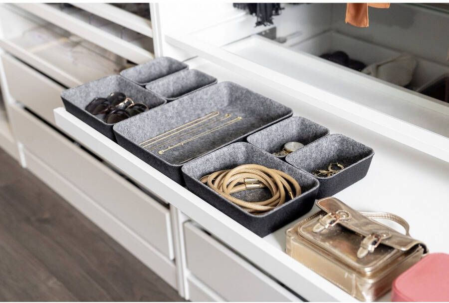 Wenko Organizer Opbergdozen voor lades 3 maten gerecycled polyester vilt (set 7-delig)