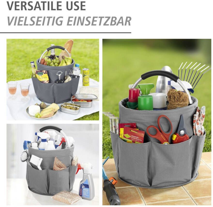 Wenko Organizer (universele schoonmaak caddy) polyester aluminium handvat Multifunctioneel mand met 6 buitenzakken ideaal voor huishouden tuin & kamperen