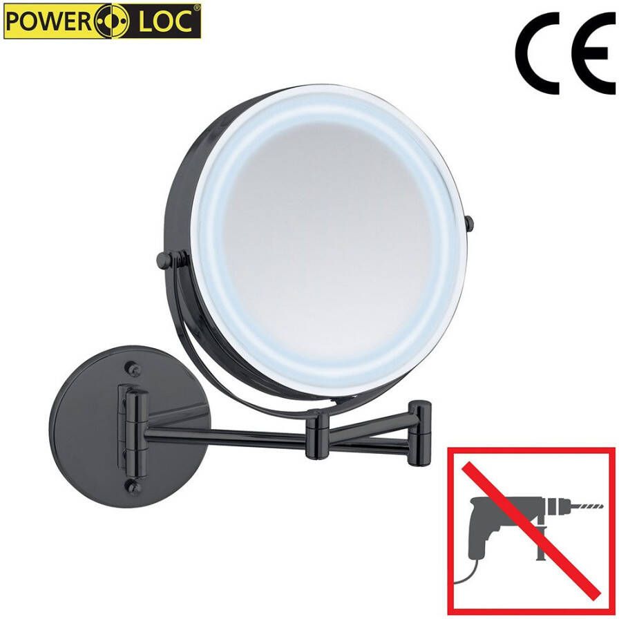 Wenko Wandspiegel Power-Loc LED model Lumi Cosmetic mirror met verlichting 5x vergroting zonder boren