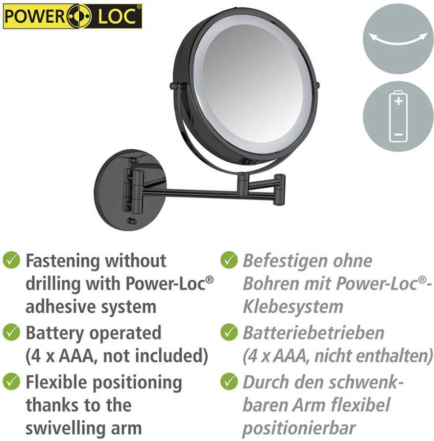 Wenko Wandspiegel Power-Loc LED model Lumi Cosmetic mirror met verlichting 5x vergroting zonder boren