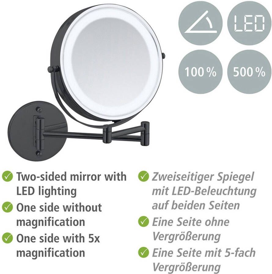 Wenko Wandspiegel Power-Loc LED model Lumi Cosmetic mirror met verlichting 5x vergroting zonder boren