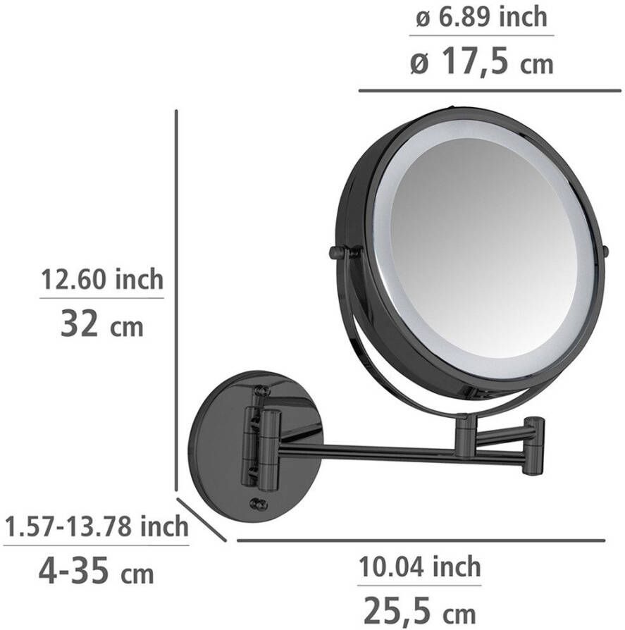 Wenko Wandspiegel Power-Loc LED model Lumi Cosmetic mirror met verlichting 5x vergroting zonder boren