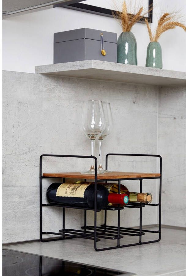 Wenko Wijnflessenhouder Model Loft Flessenrek voor 6 flessen met plank metaal en bamboe