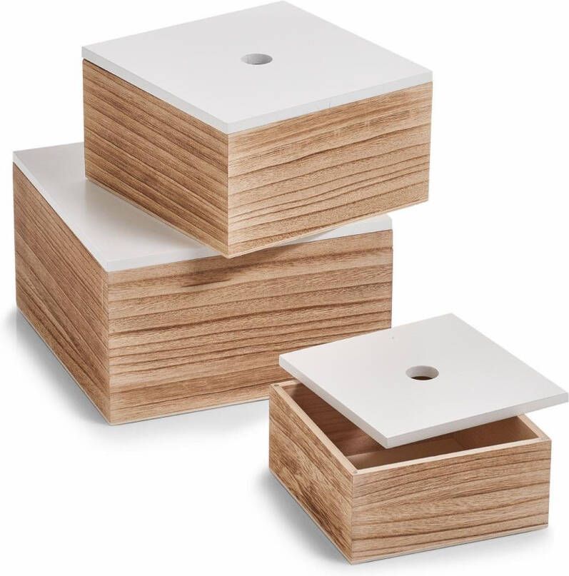 Zeller Present Opbergbox set van 3 hout wit naturel