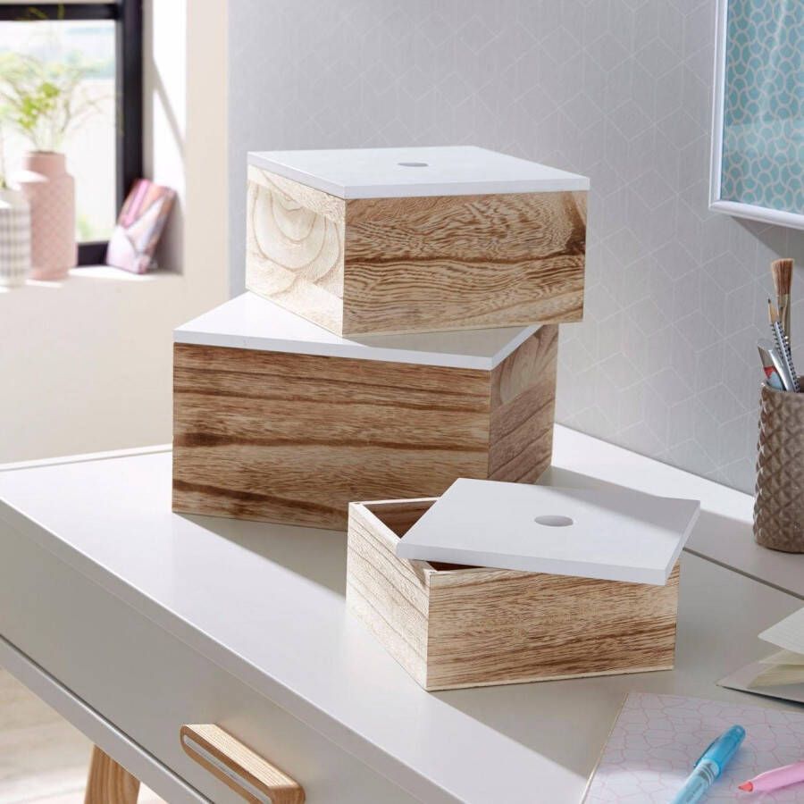 Zeller Present Opbergbox set van 3 hout wit naturel