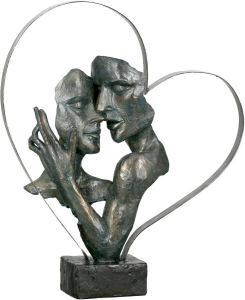GILDE Decoratief figuur Sculptuur Essential bronskleurig bruin Decoratief object hoogte 37 cm paartje in metalen hart antiek-finish met teksthanger woonkamer (1 stuk)