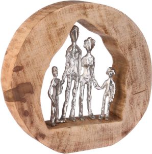 GILDE Decoratief figuur Sculptuur gezin zilver natuur Decoratief object hoogte 28 gezin met de hand gemaakt van metaal en hout met teksthanger woonkamer (1 stuk)