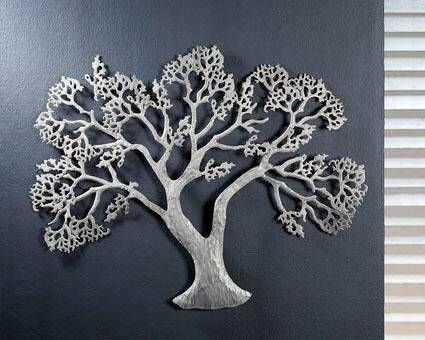 GILDE Sierobject voor aan de wand Wandreliëf boom zilver Wanddecoratie van metaal decoratief in eetkamer & woonkamer (1 stuk)