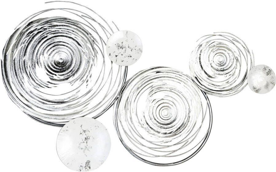 GILDE Sierobject voor aan de wand Wandreliëf Circles wit zilver van metaal decoratief in eetkamer & woonkamer (1 stuk)