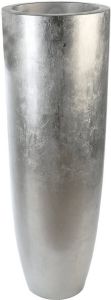 GILDE Sierpot Conus zilver decoratieve bloempot groot van fiberglas te bestellen in 2 maten geschikt voor binnen en buiten woonkamer (1 stuk)