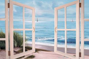 Home affaire Artprint op linnen D. ROMANELLO strandlopers voor het raam (1 stuk)